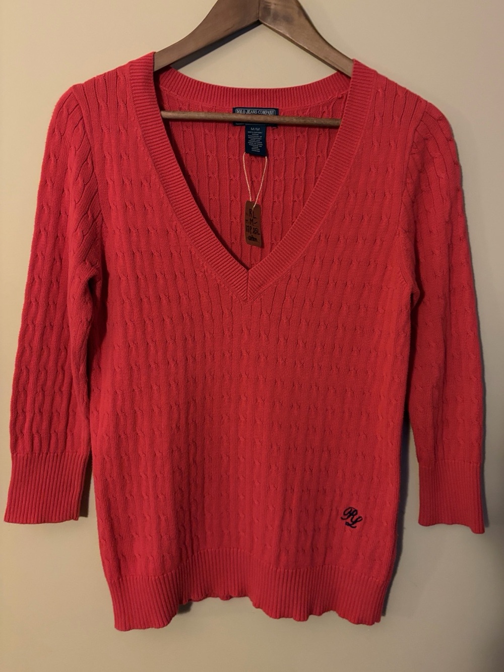Polo Ralph Lauren Candy Red Cable V-Neck Sweater
